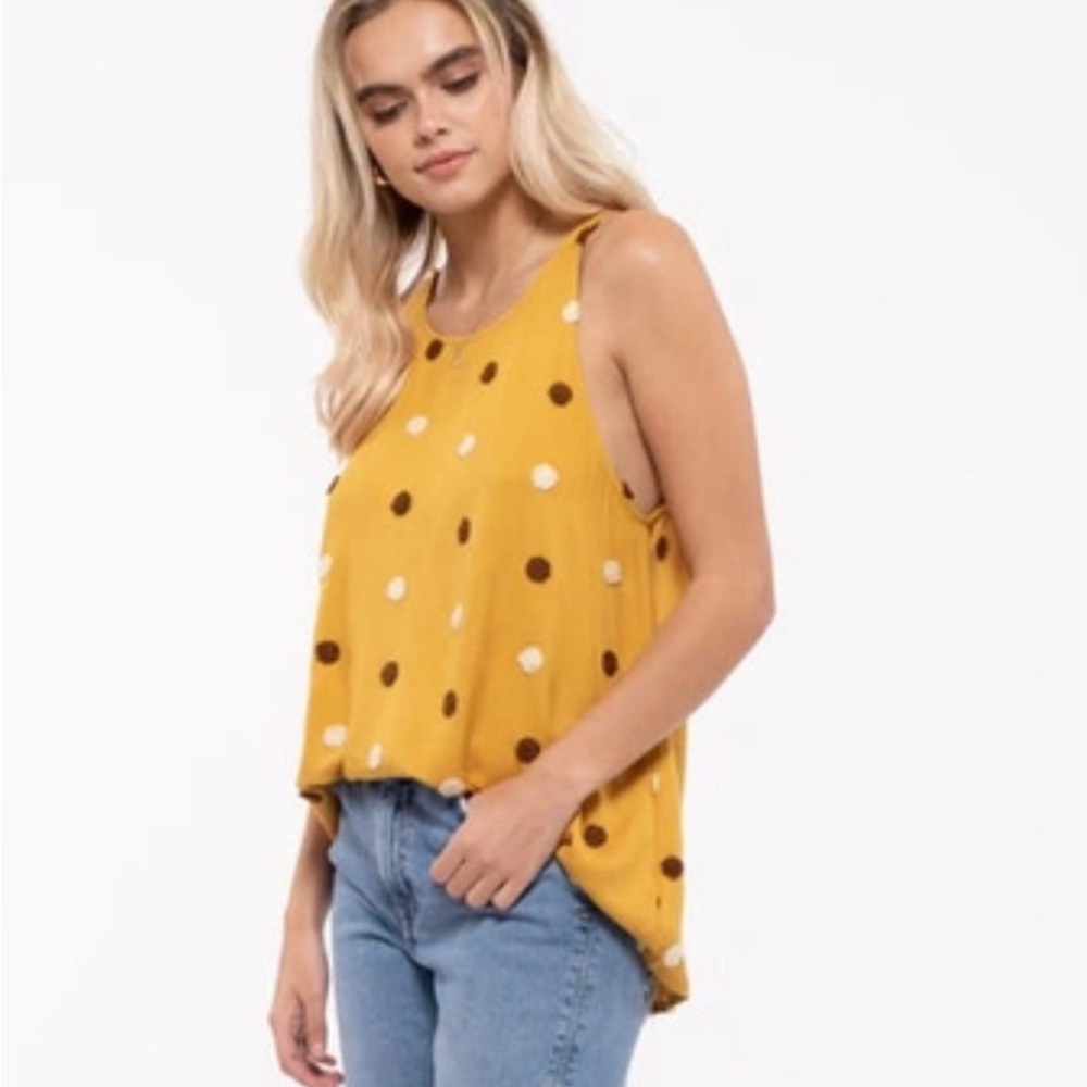 Blu Pepper Size Small Yellow Two Tone Polka Dot Tank Top